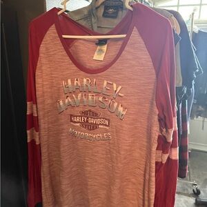 Harley-Davidson Burgundy and White Striped Tee